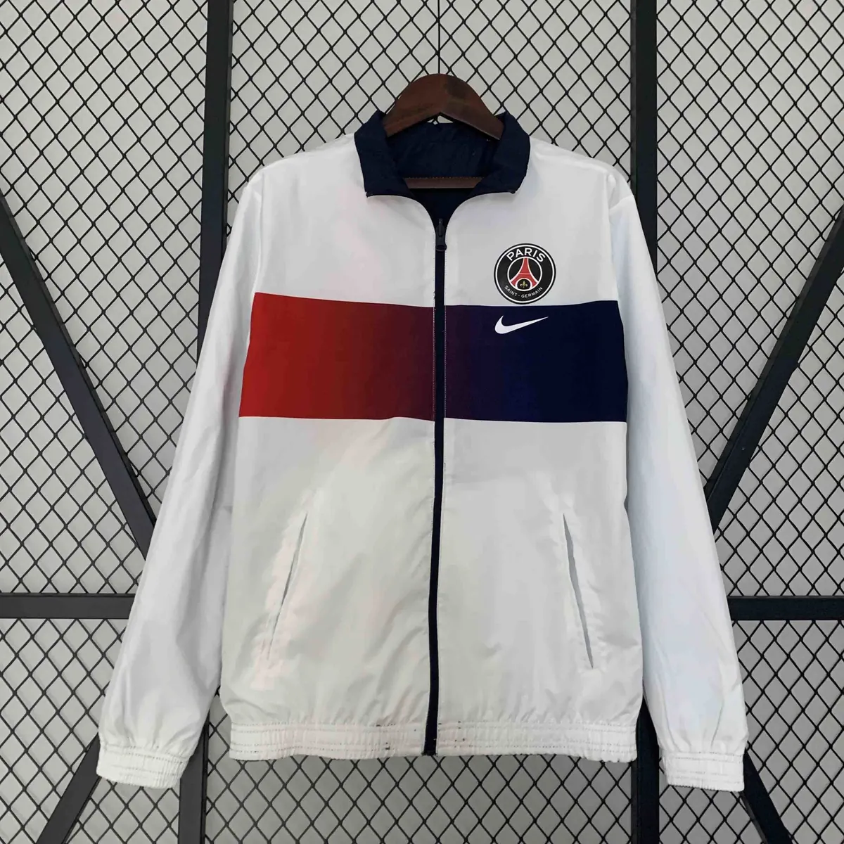 23-24 PSG Reversible Windbreaker White&Navy Double-Sides Jacket Soccer Jerseys For Sale 2