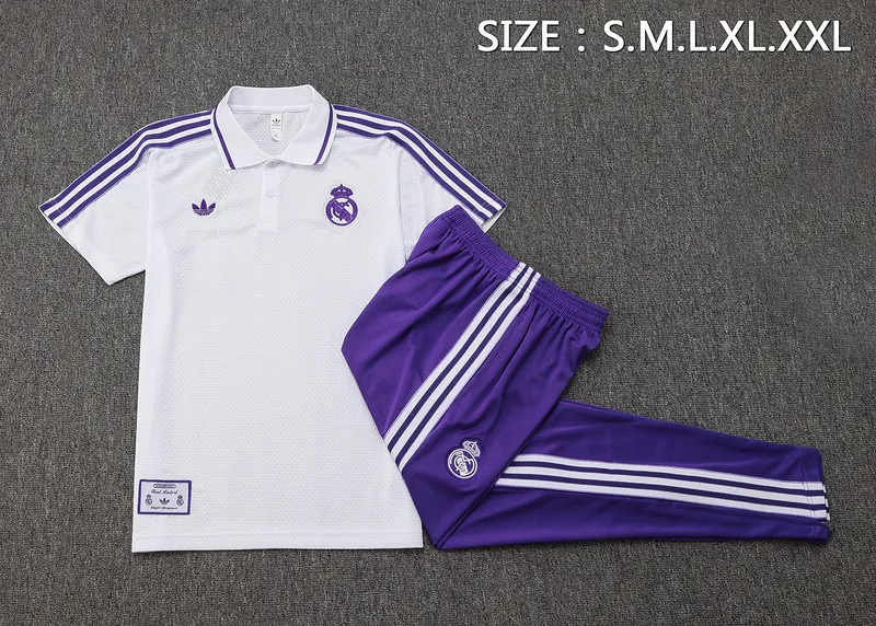 25-26 Real Madrid Polo White Training Kits Football Tracksuits 4