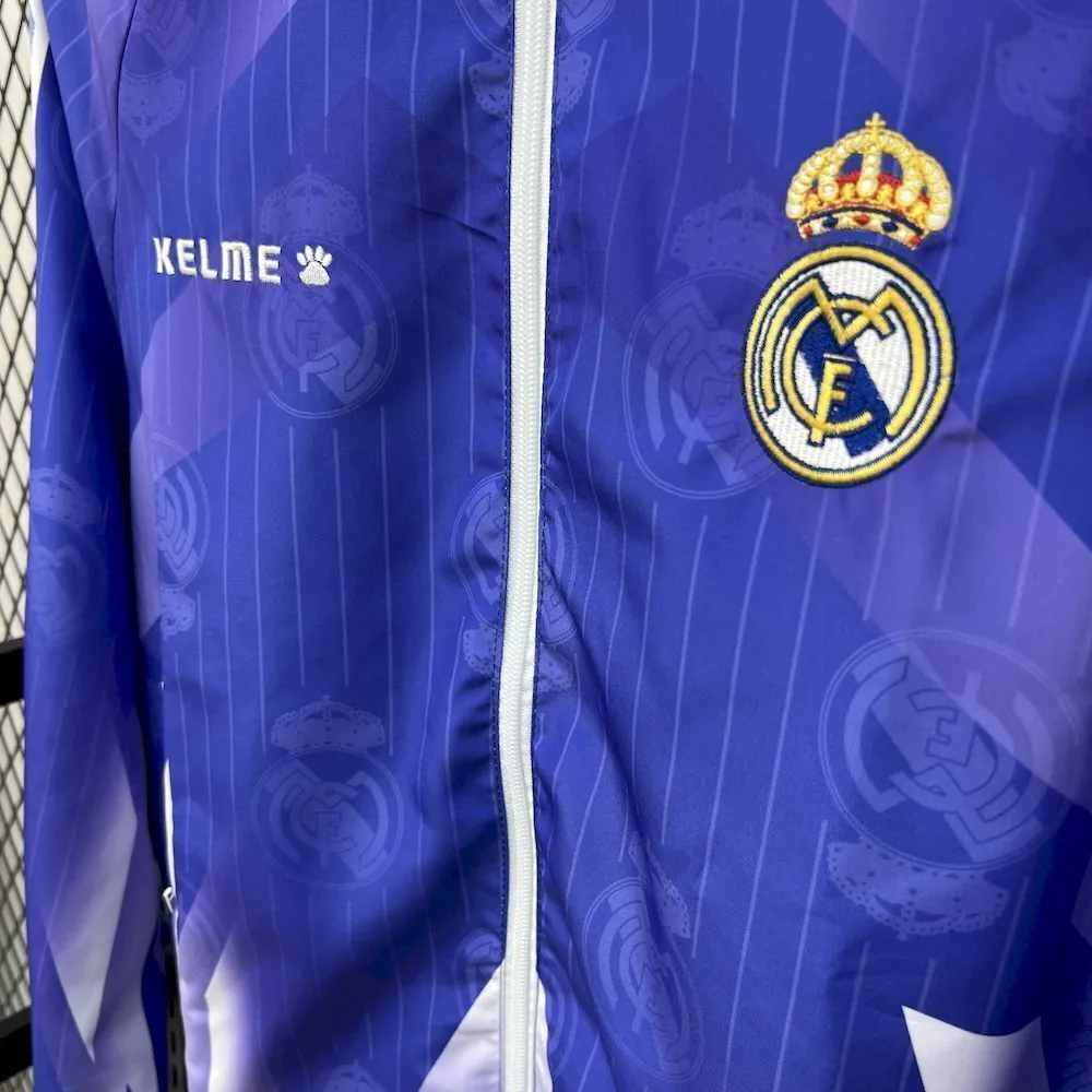 25-26 Real Madrid White&Blue Trench Coat Reversible Windbreaker Double-Sides Jacket 3
