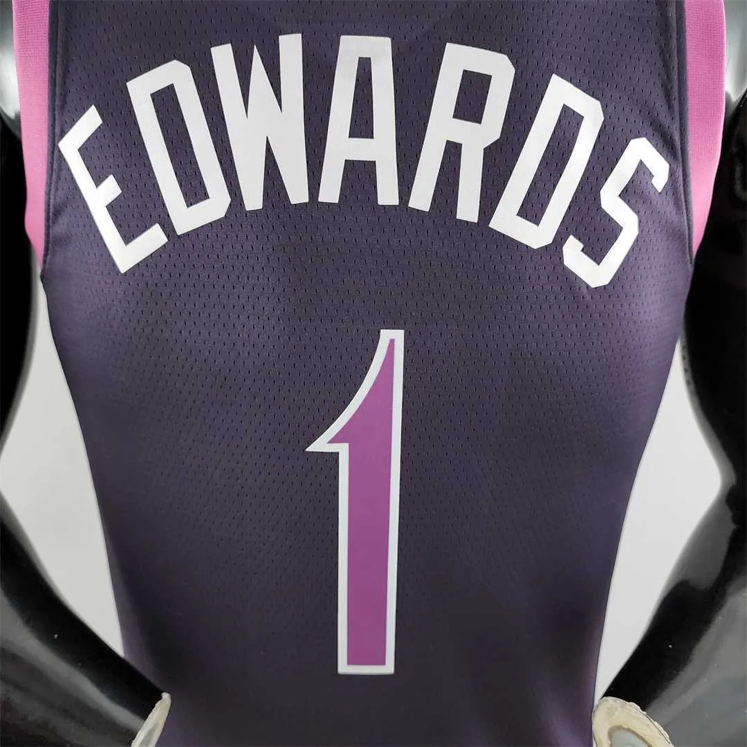Minnesota Timberwolves EOWAROS#1 Black and Purple NBA Jersey 4