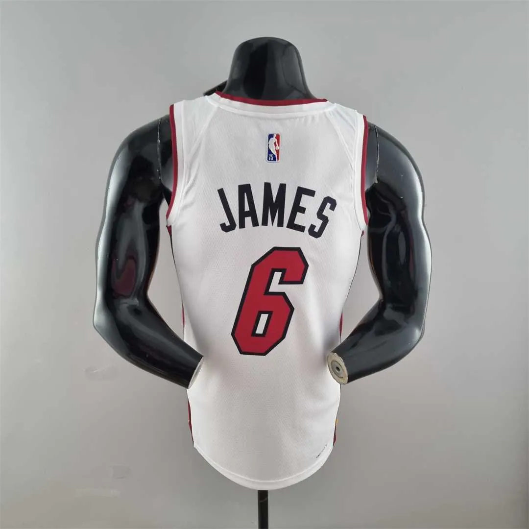 75th Anniversary Miami Heat JAMES #6 White NBA Jersey 6