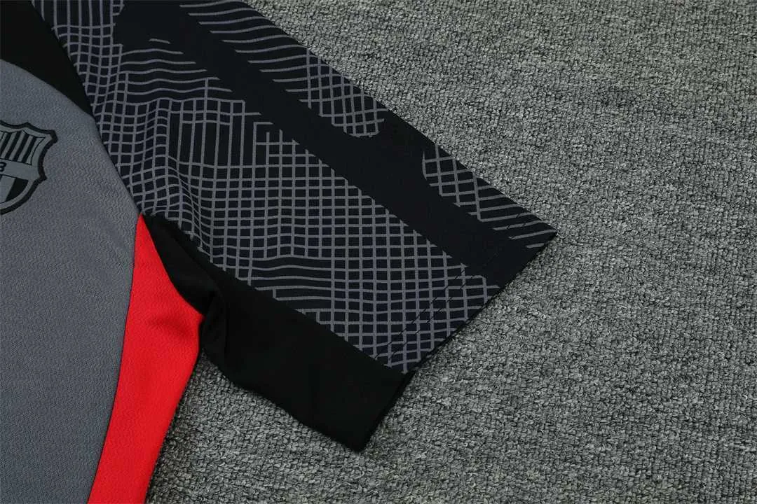 22-23 Barcelona Training Suit Short Sleeve Kit Black Grey 2