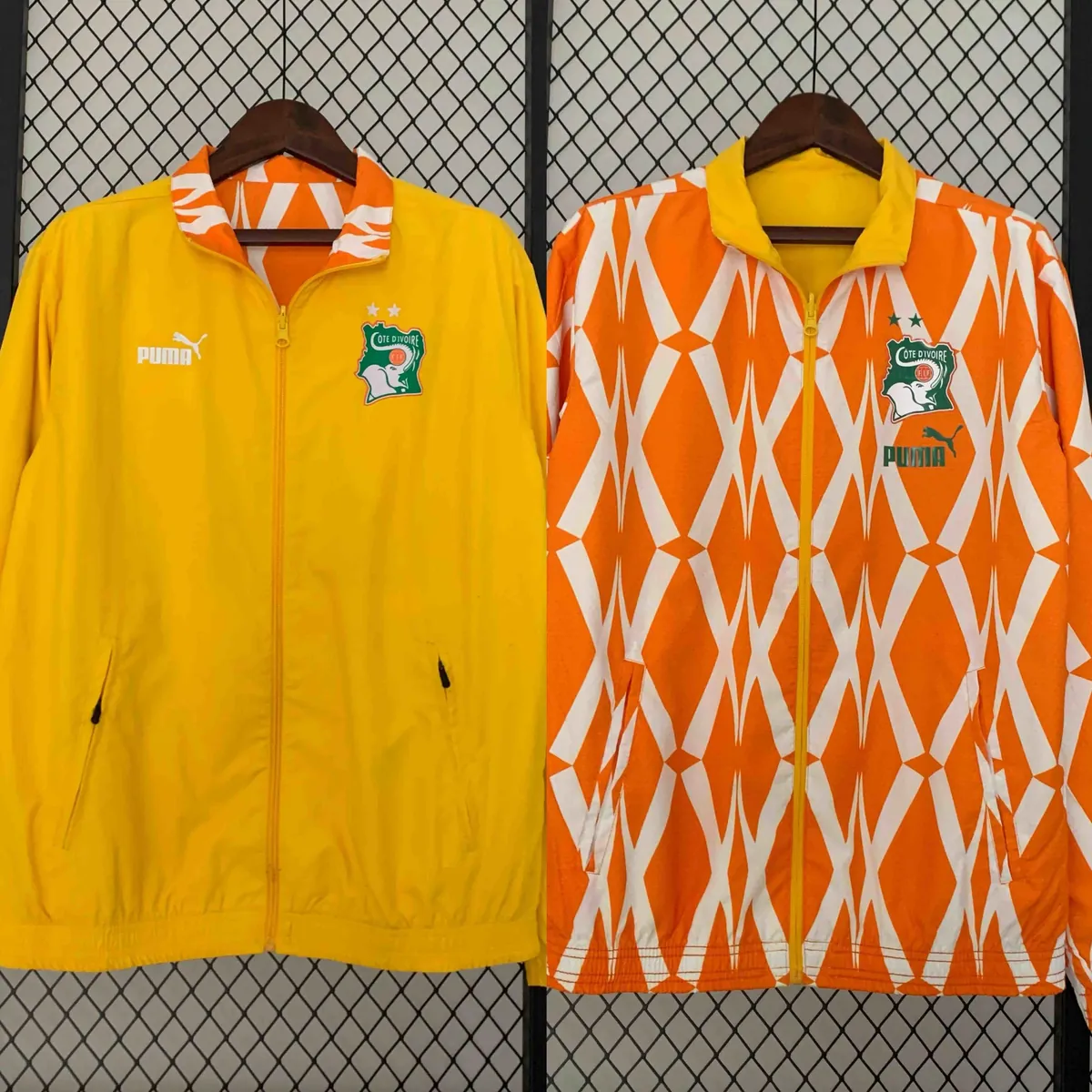 2024 Ivory Coast Reversible Windbreaker Yellow&Orange Double-Sides Jacket Soccer Jerseys For Sa 7