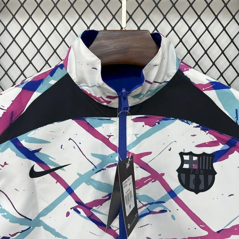 25-26 Barcelona White&Blue Trench Coat Reversible Windbreaker Double-Sides Jacket 6