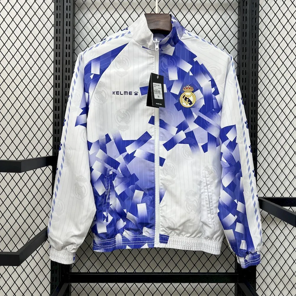 25-26 Real Madrid White&Blue Trench Coat Reversible Windbreaker Double-Sides Jacket 4