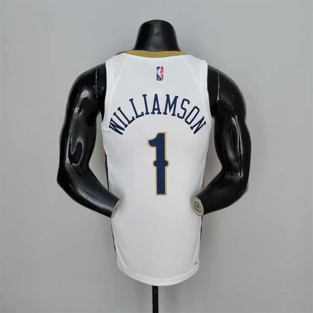75th Anniversary New Orleans Pelicans Williamson#1 White NBA Jersey 3