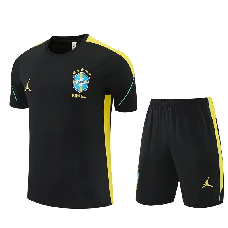 2026 Jordan Brazil Mens Kit Black with Yellow Training Suit Yupoo 6 3