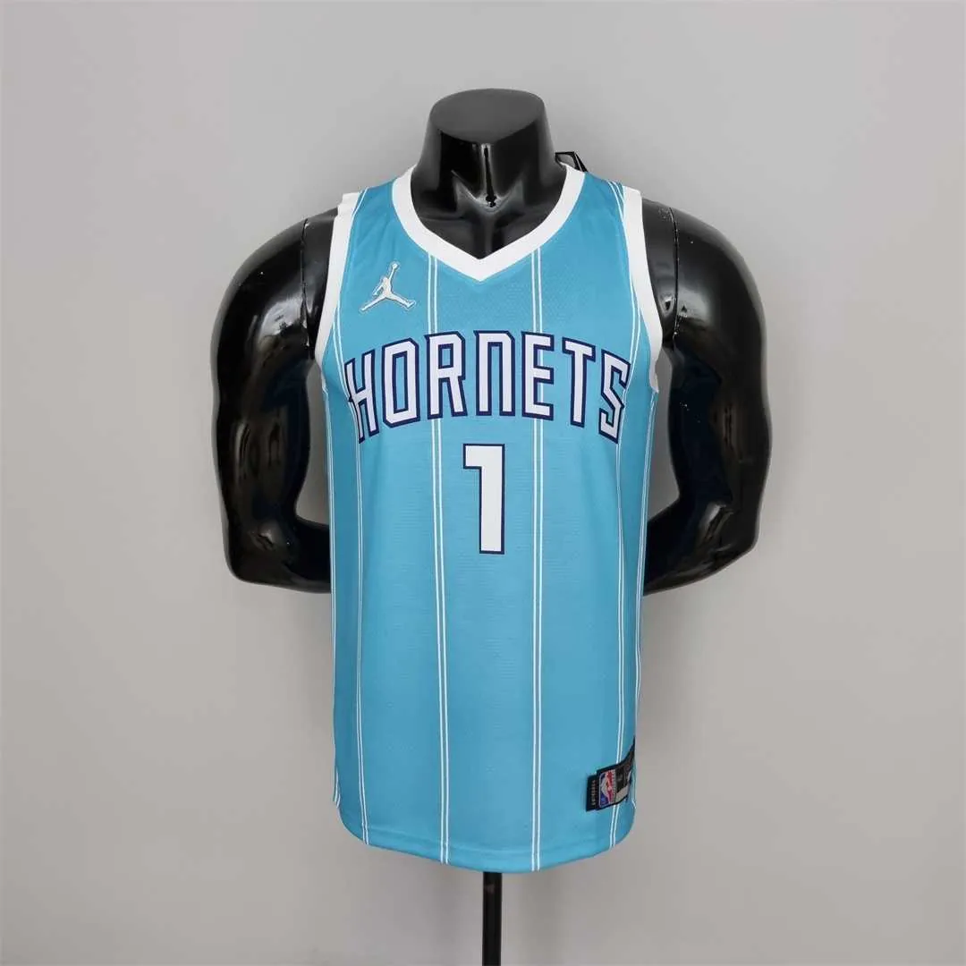 75th Anniversary Ball #1 Charlotte Hornets Blue NBA Jersey 8