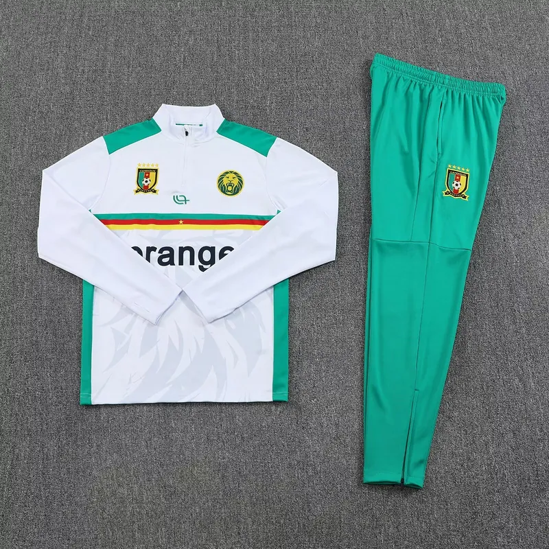 25-26 Cameroon White Football Tracksuits Long Jacket Suits 1