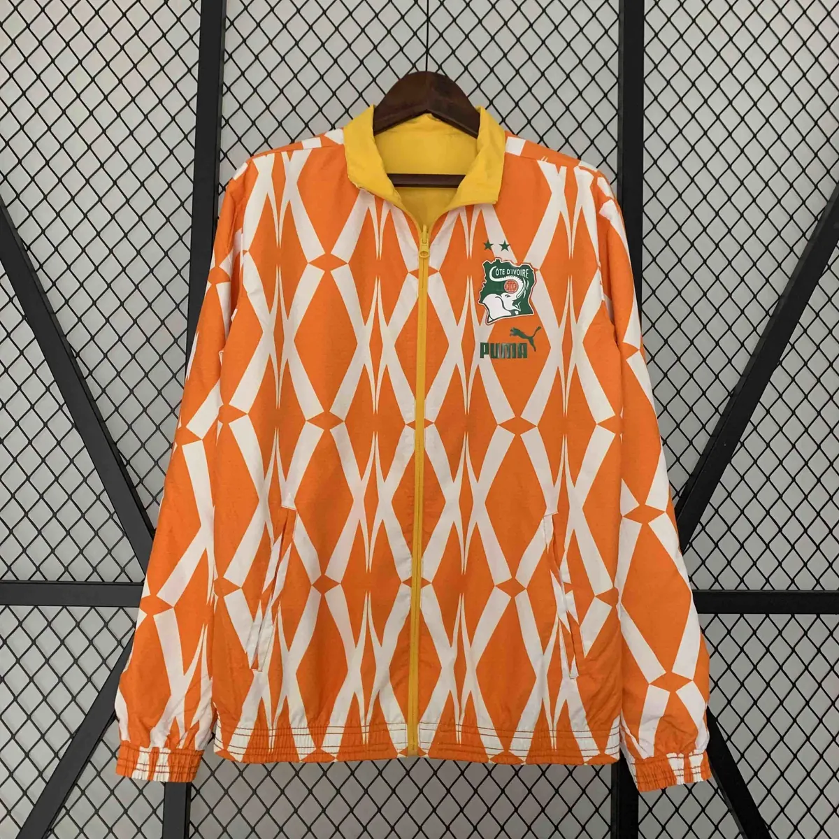 2024 Ivory Coast Reversible Windbreaker Yellow&Orange Double-Sides Jacket Soccer Jerseys For Sa 5