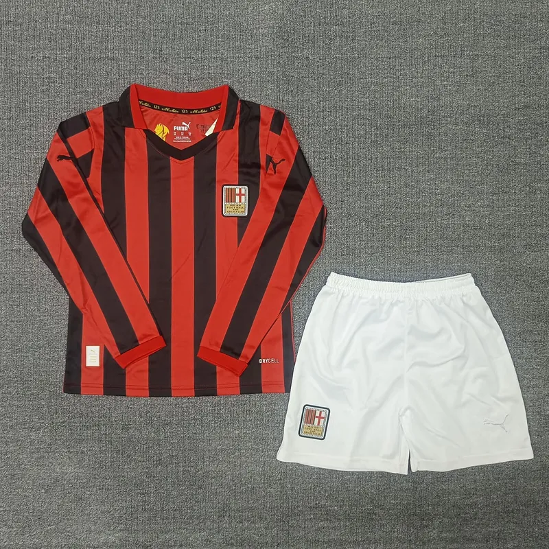 24-25 AC Milan 125th Anniversary Red Long Sleeve Kid Kits Youth Apparels Soccer AAAAJersey Yupo 2