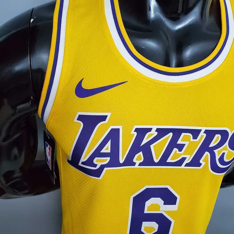 James #6 Lakers Round neck yellow 3