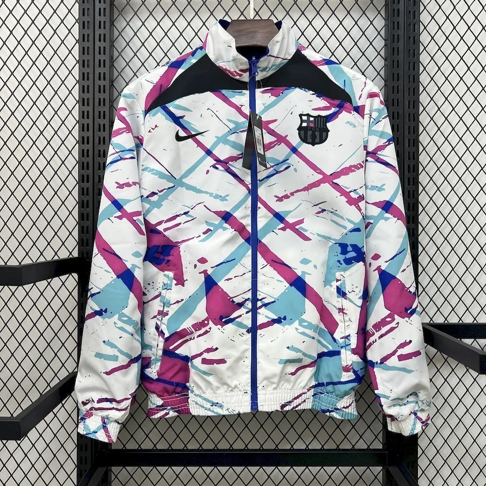 25-26 Barcelona White&Blue Trench Coat Reversible Windbreaker Double-Sides Jacket 1