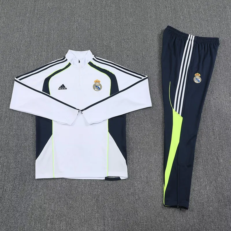 25-26 Real Madrid White Training Kits Long Half-Zip Football Tracksuits 1