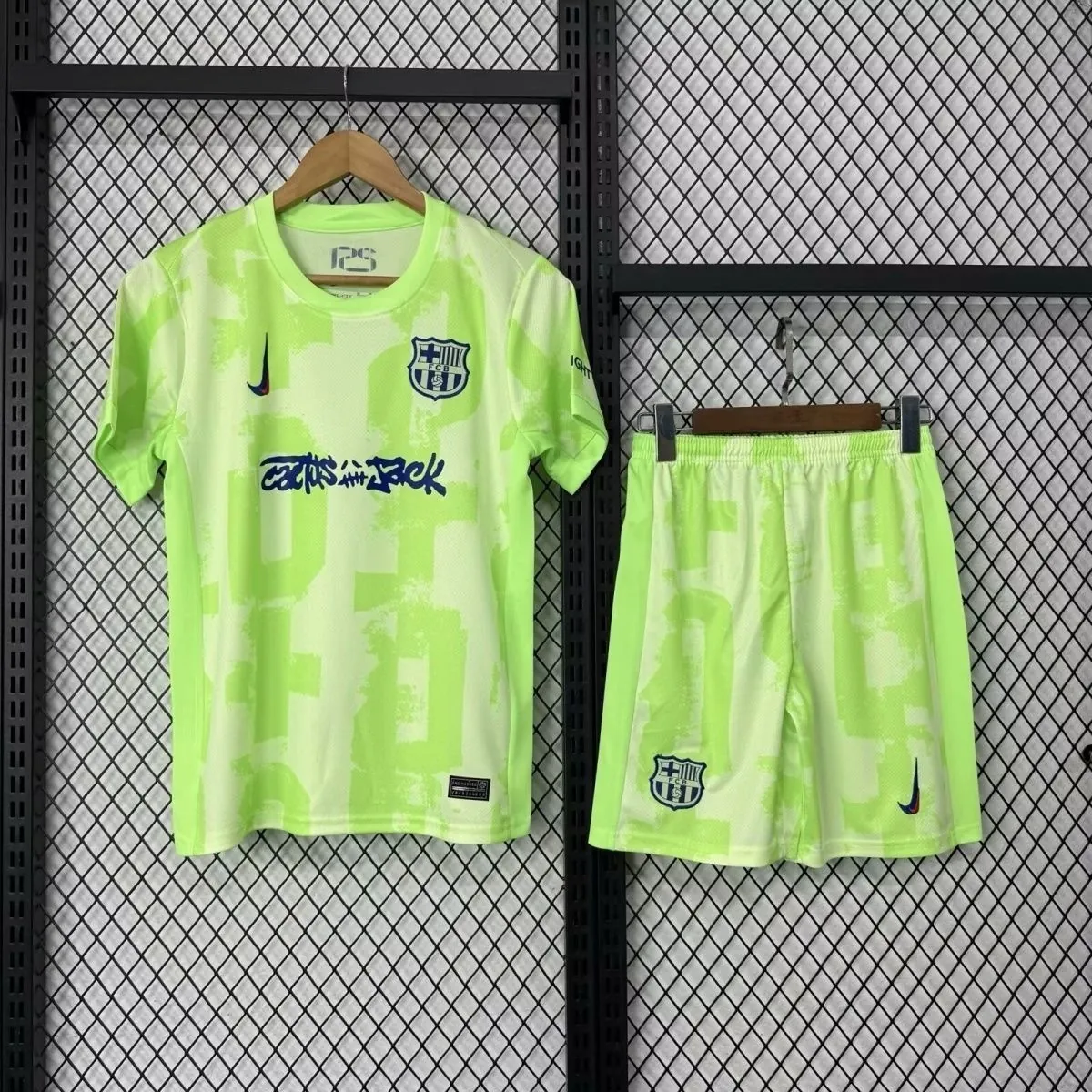 24-25 Barcelona Third Travis Scott Edition Kid Kits Youth Apparels Soccer Jersey 2
