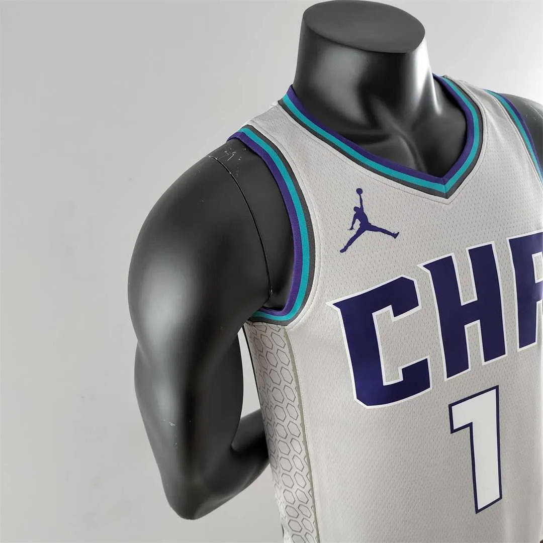 2019 Ball #1 Charlotte Hornets Grey NBA Jersey 2