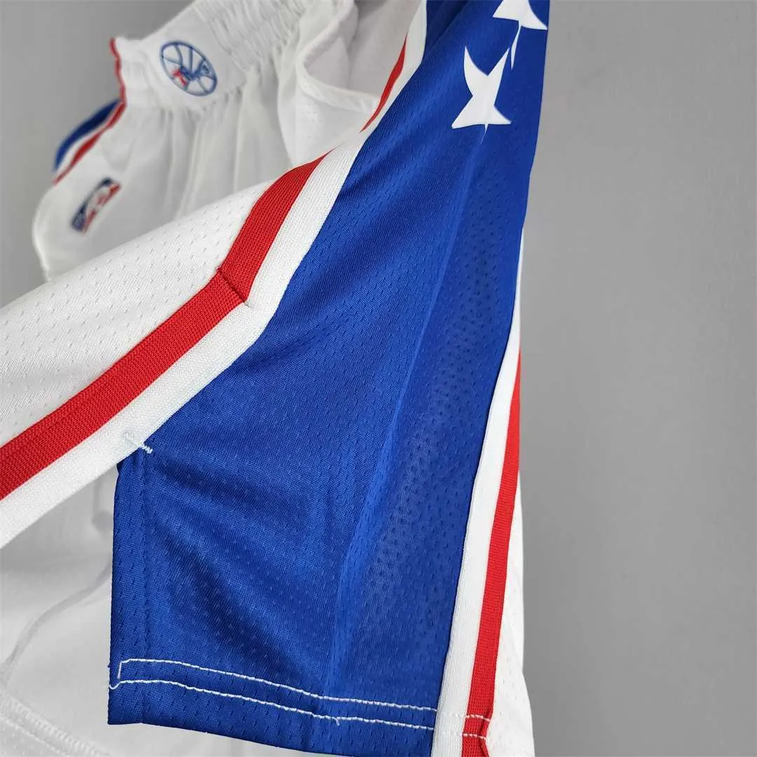 75th Anniversary Philadelphia 76ers NBA Shorts White Blue Trim 3