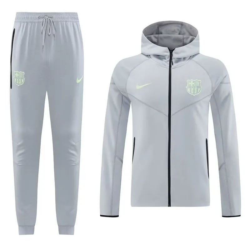 25-26 Barcelona Grey Football Tracksuit Long Jacket Suits 3