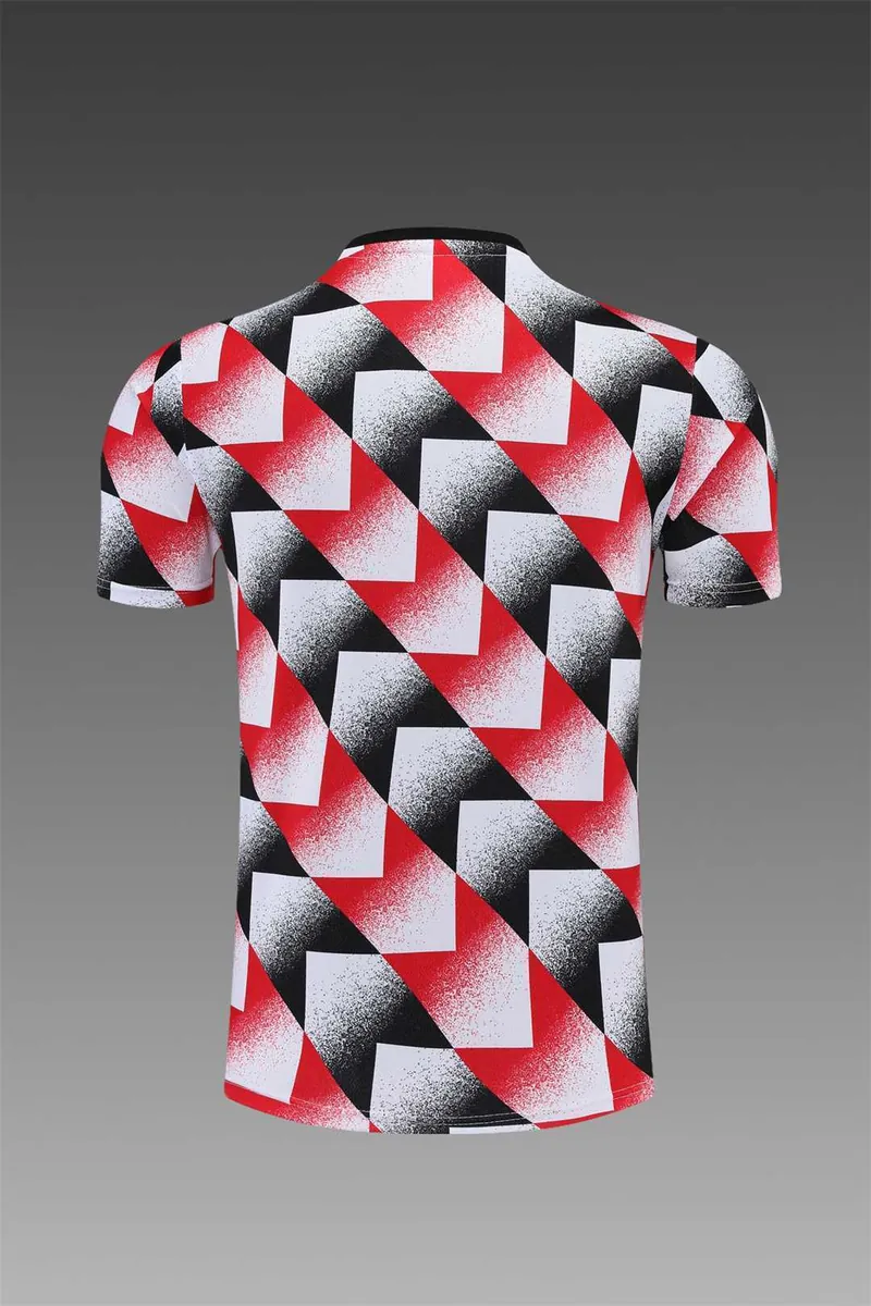 22-23 Manchester United training suit short sleeve kit red black and white color matching 8