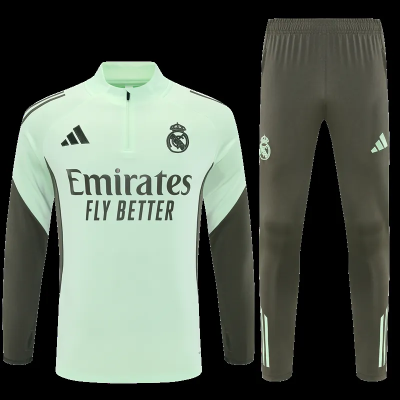 25-26 Real Madrid Training Kits Light Green Long Football Tracksuits 3