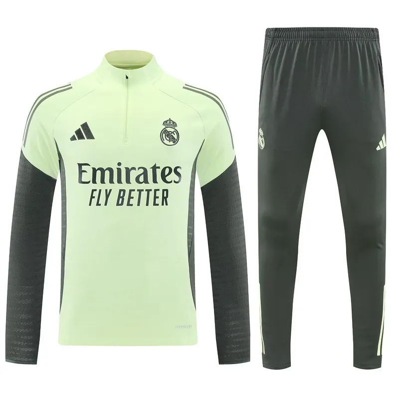 25-26 Real Madrid Light Green Training Kits Long Football Tracksuits 3