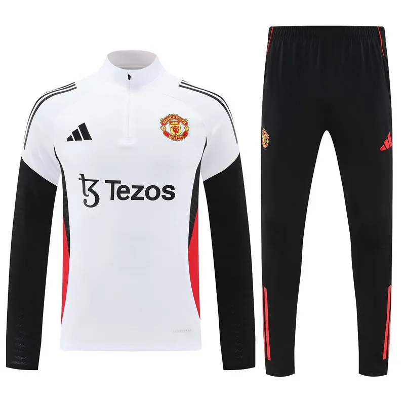 25-26 Manchester United Training Kits Long White Football Tracksuits 3