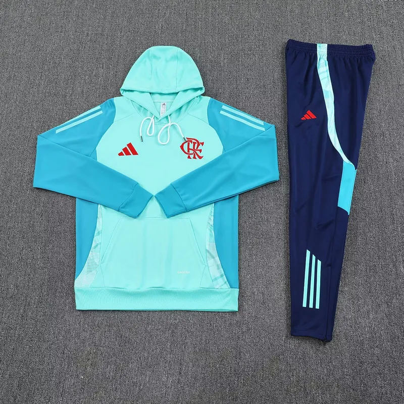 25-26 Flamengo Light Blue Football Training Kit Long Hoodie Tracksuits 1
