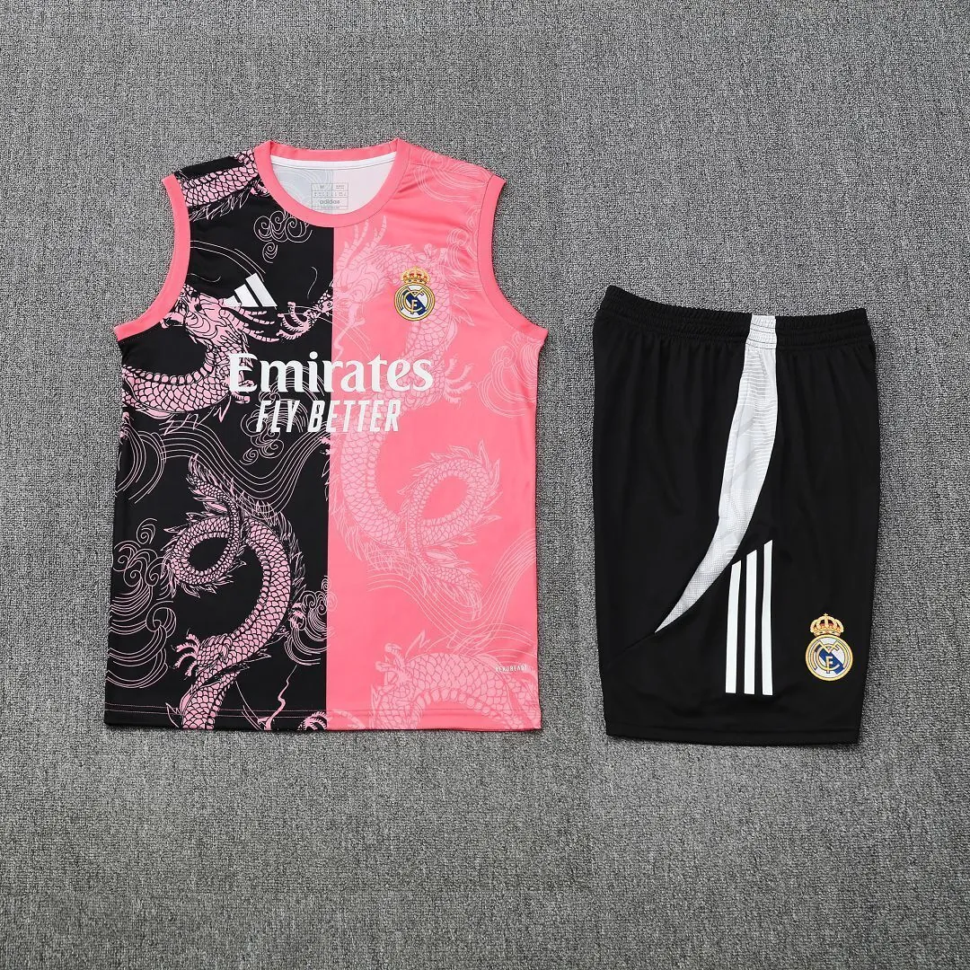 25-26 Real Madrid Pink&Black Dragon Training Kits Football Tracksuits 3