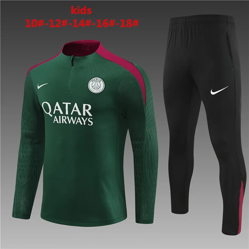 24-25 PSG Green Kids Player Long Sleeve Training Suit Football Shirts 1
