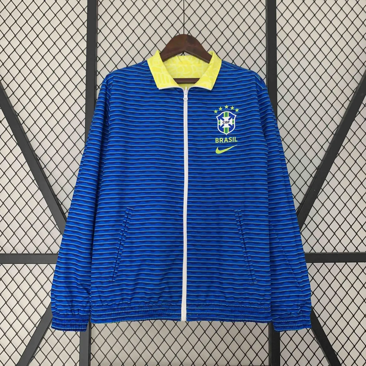 2024 Brazil Reversible Windbreaker Yellow&Blue Double-Sides Jacket Soccer Jerseys For Sale 1