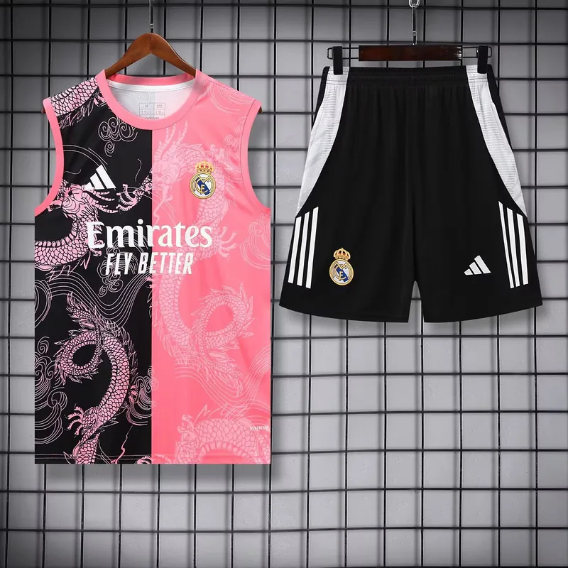 25-26 Real Madrid Pink&Black Dragon Training Kits Football Tracksuits 4