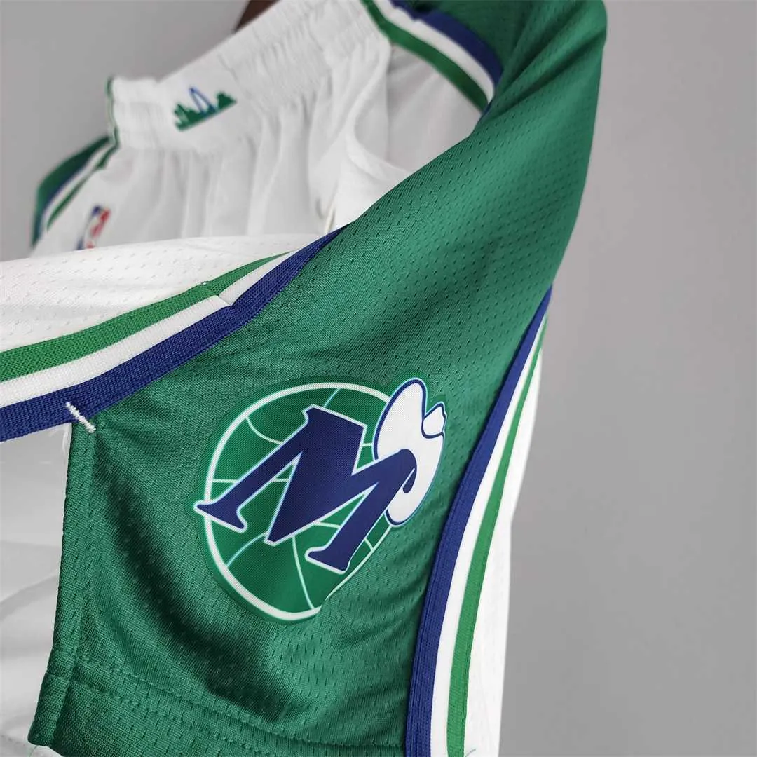 2022 Dallas Mavericks Urban Edition NBA Shorts White Green Trim 8