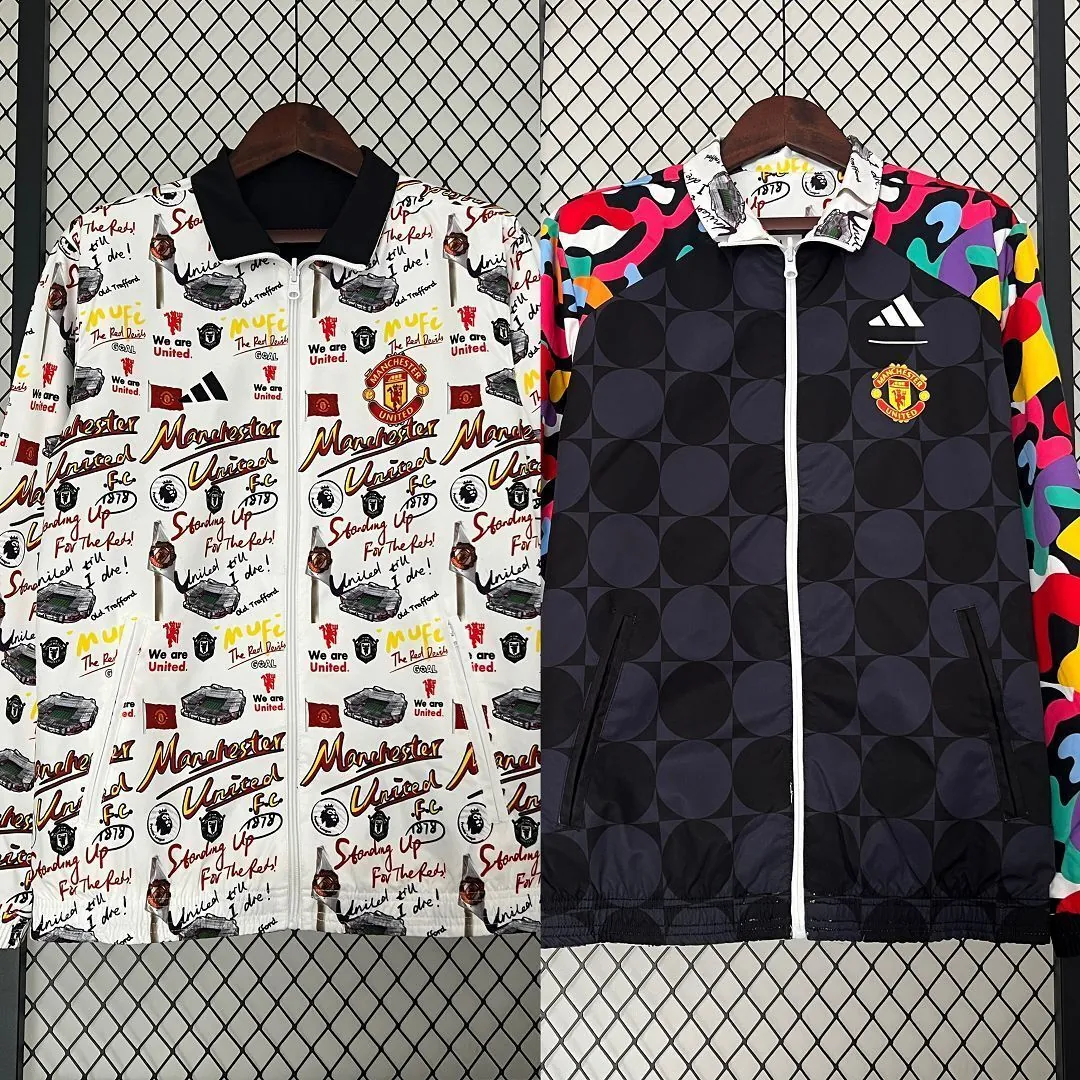 23-24 Manchester United Reversible Windbreaker Black&White Double-Sides Jacket Best Jerseys Yup 15