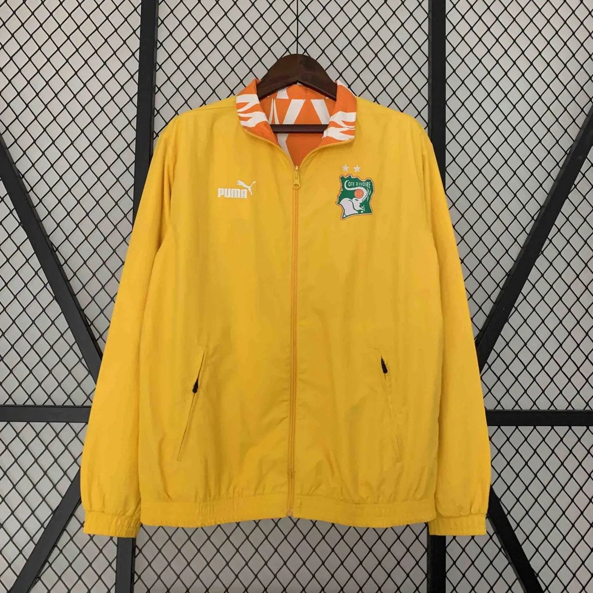 2024 Ivory Coast Reversible Windbreaker Yellow&Orange Double-Sides Jacket Soccer Jerseys For Sa 4