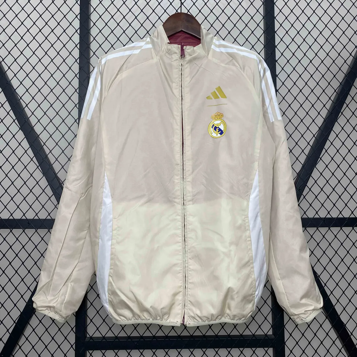 24-25 Real Madrid Khaki&Red Trench Coat Reversible Windbreaker Double-Sides Jacket AAAAJersey Y 3