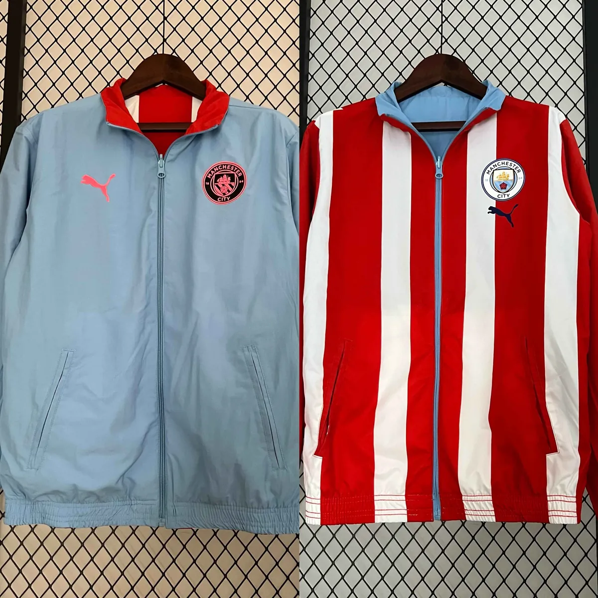 23-24 Manchester City Reversible Windbreaker Red&Blue Double-Sides Jacket Soccer Jerseys For Sa 6