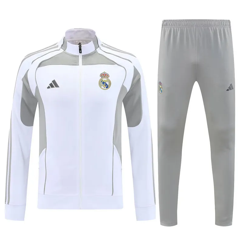 25-26 Real Madrid Football Tracksuits White Long Jacket Suits 3