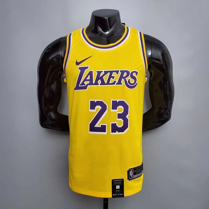 New James #23 Lakers Round neck yellow 7