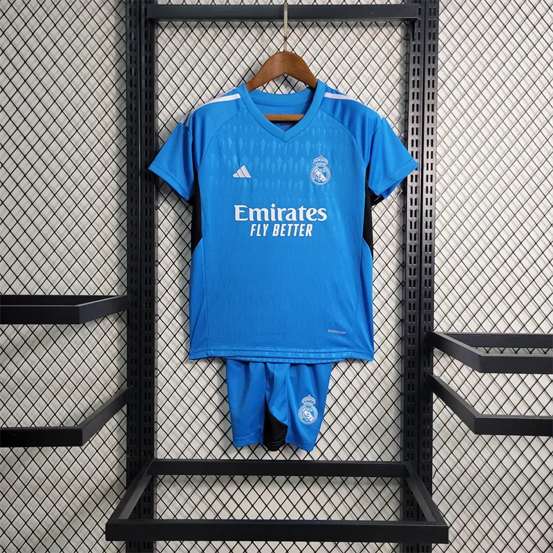 23-24 KIDS Real Madrid Blue Goalkeeper Size 16-28 Soccer Jersey 11