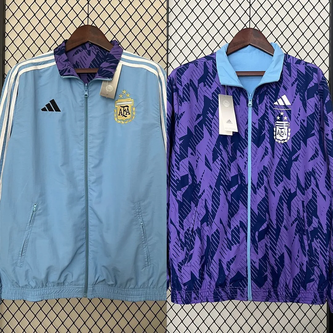 2024 Argentina Blue and Purple Reversible Windbreaker Double-Sides Jacket Football Replicas Yup 16