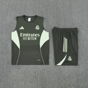 25-26 Real Madrid Training Kits Army Green Football Vest Suits 2
