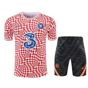 22-23 Chelsea Training Suit Short Sleeve Kit Red and White 6