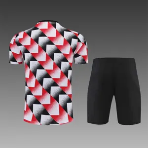22-23 Manchester United training suit short sleeve kit red black and white color matching 11