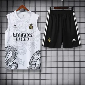 24-25 Real Madrid Dragon White Training Vest Kits(Top+Shorts) Football Replicas Yupoo 1