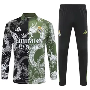 25-26 Real Madrid Green&Black Dragon Training Kits Long Football Tracksuits
