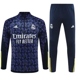 23-24 Real Madrid Adults And Kids Training Suits Navy Long Sleeve Tracksuits Cheap Jerseys Yupo