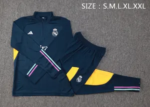 23-24 Real Madrid Long Sleeve Half-Pull Navy Training Suit Cheap Jerseys Yupoo 1