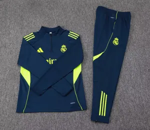 25-26 Real Madrid Navy&Green Training Kits Long Football Tracksuits 2
