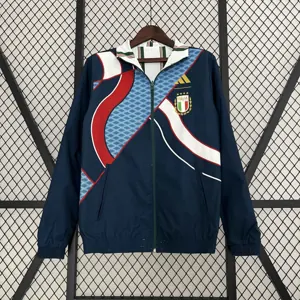 2024 Italy Reversible Windbreaker White&Blue Double-Sides Jacket Soccer Jerseys For Sale 2