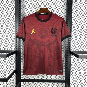 2025 Brazil x Jordan Cristo Redentor Red Special Kit Football Apparels Soccer AAAAJersey Yupoo 1